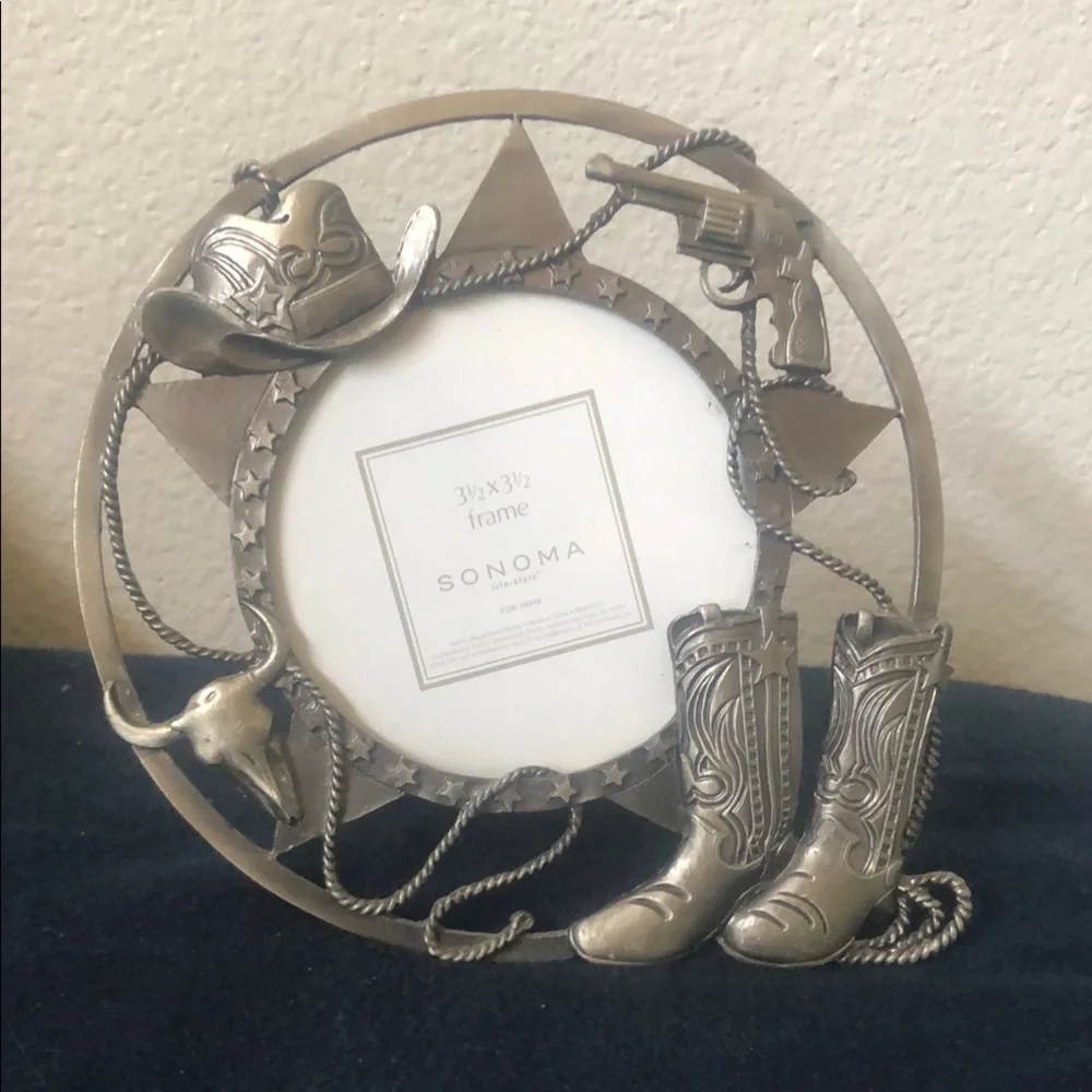Western pewter metal Picture Frame‎ cowboy theme round small
